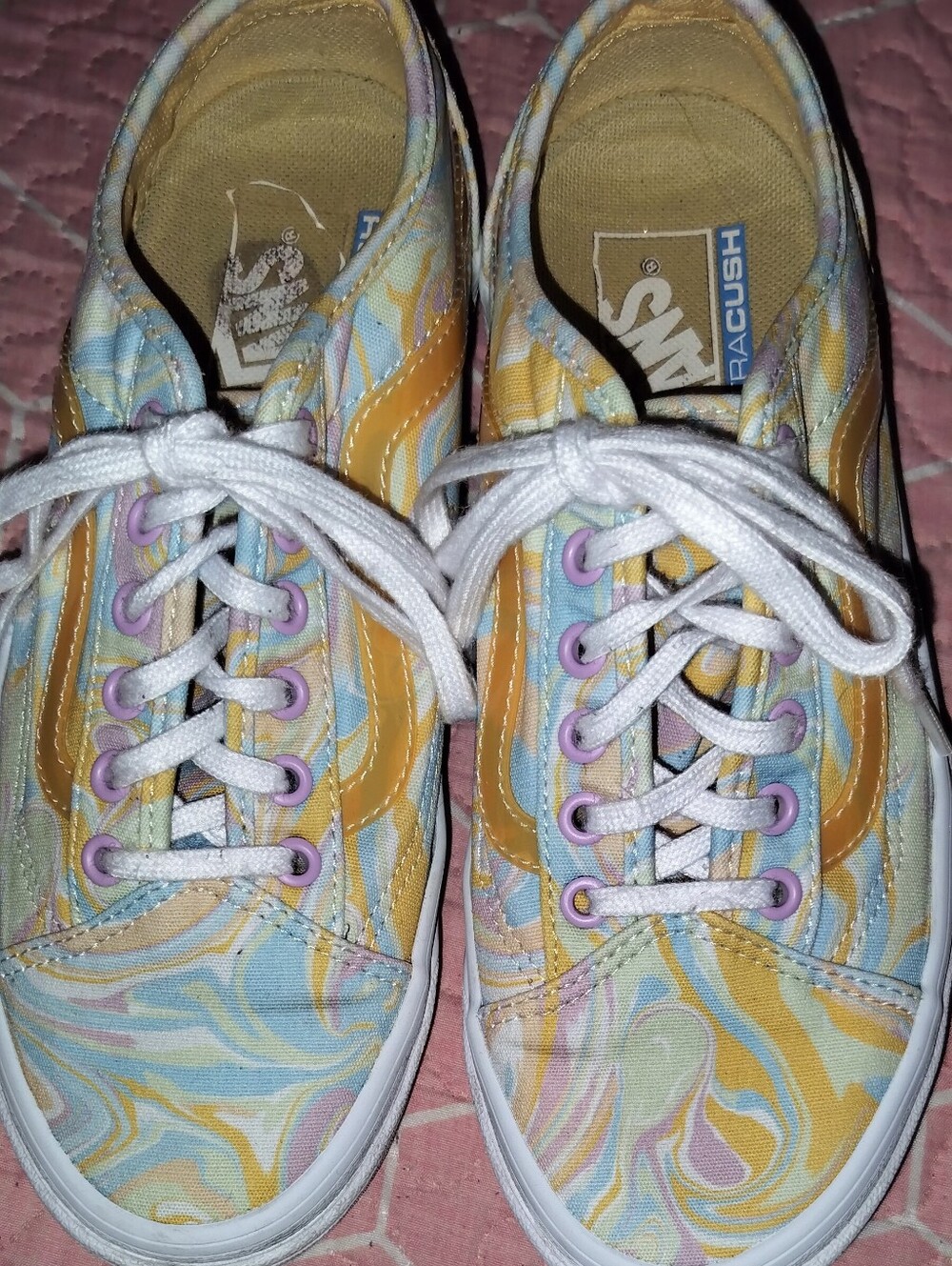 Vans Women's Low-Top Sneakers in Yellow with Pastel Marble Print